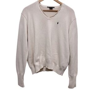 RALPH LAUREN Sport Vintage Cotton Chunky V Neck Sweater Size Large